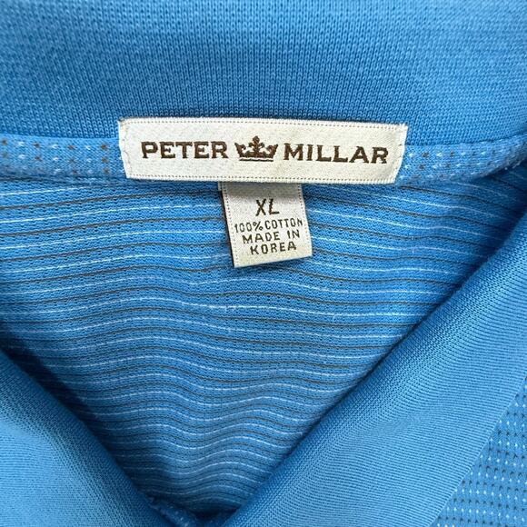Peter Millar Golf Shirt Blue Striped Size XL Preppy College - Picture 3 of 6